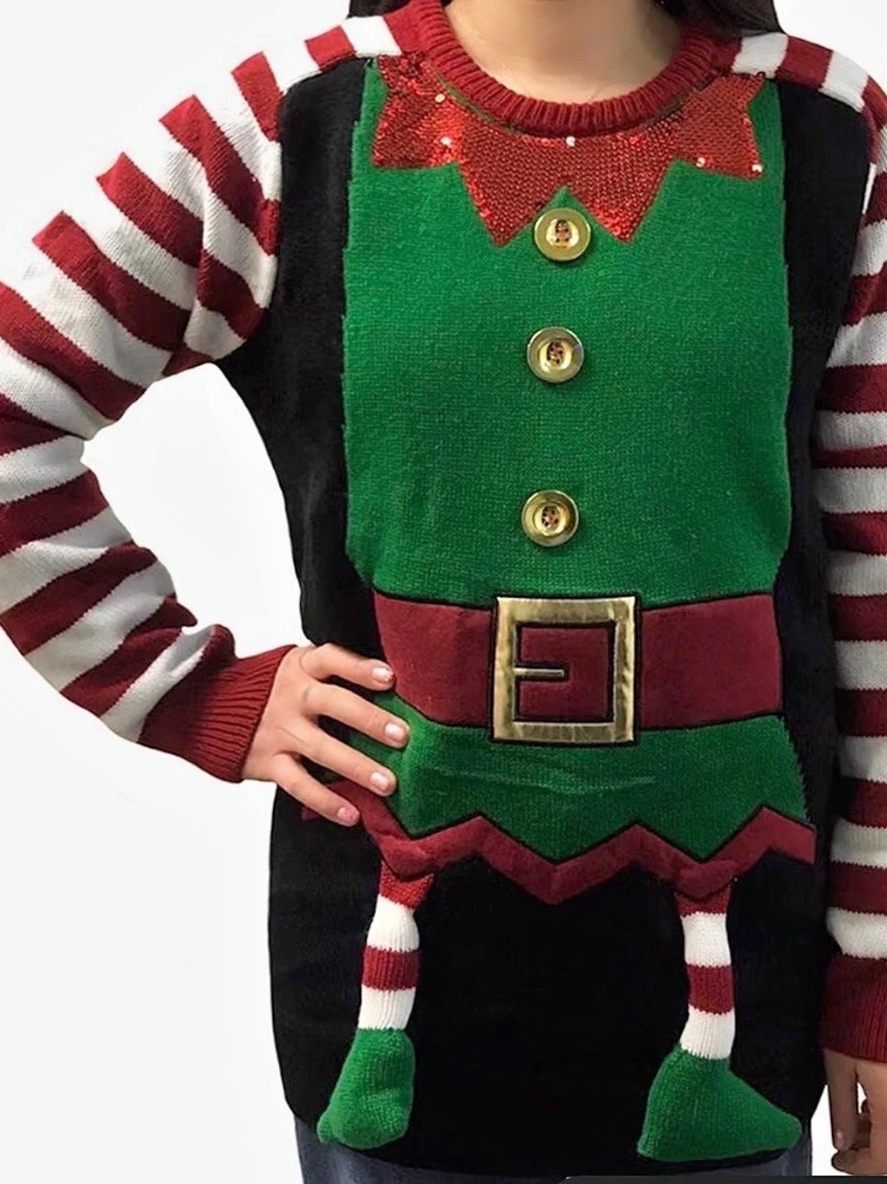 Elf Christmas sweater Green Red XL